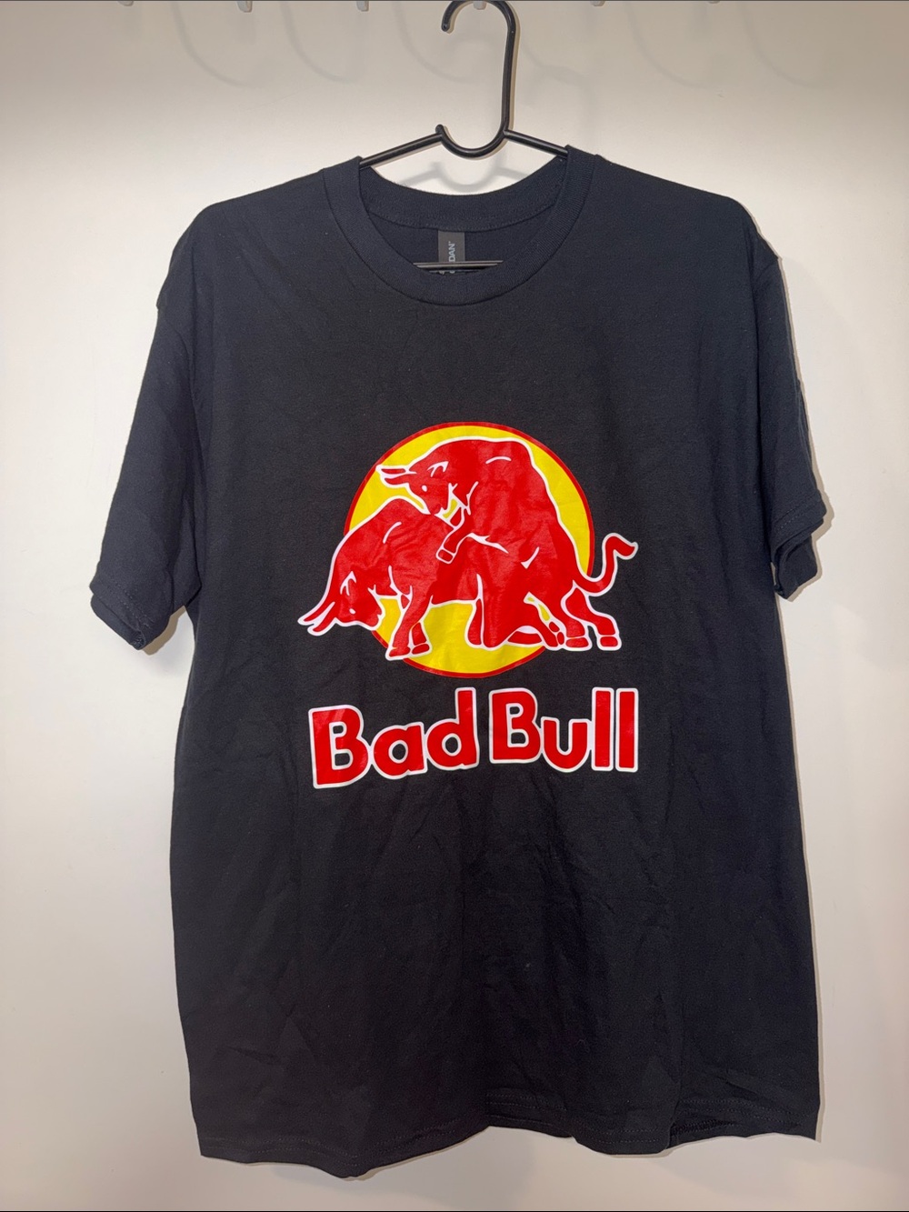 😈🐂😈 Black Tee with Red & Yellow 'Bad Bull' Graphic